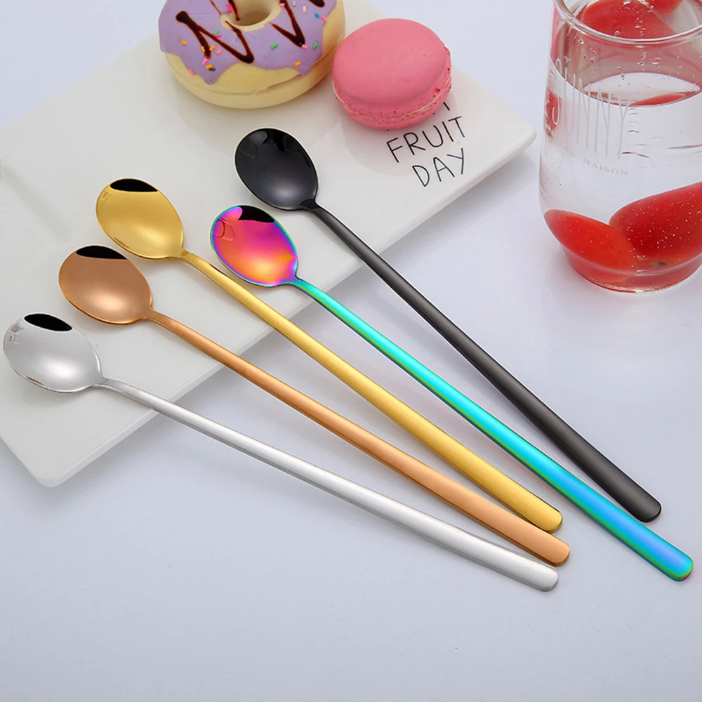 

1Pc Long Handled Coffee Spoon 304 Stainless Steel Coffee Spoon Colorful Golden Mirror Light Tea Spoon Kitchen Accessories