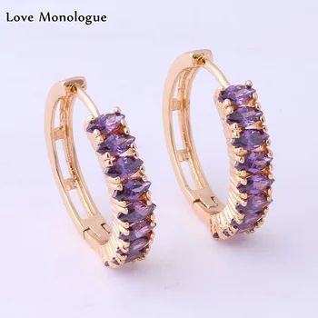 

Love Monologue Classic Charm Purple Crystal Yellow Gold Color Hoop Earrings for Women Fashion Jewelry X0584 Fast Shipping