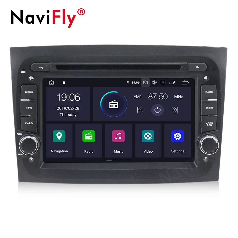 Top NaviFly IPS Screen DSP Android9.0 HD 1024*600 CAR DVD player gps navigator for Fiat Doblo 2016 car DAB OBD2 DVR view camera 1