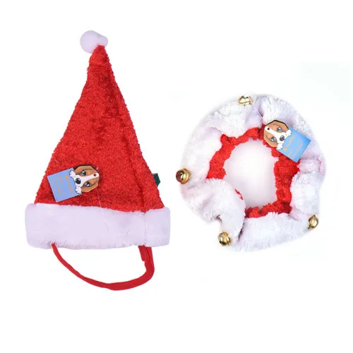 Кошка шапки для собак шапка для Рождественское украшение на голову головной убор костюм для щенок котенок рождественские шапки с колокольчиками шарф для собак - Цвет: Красный