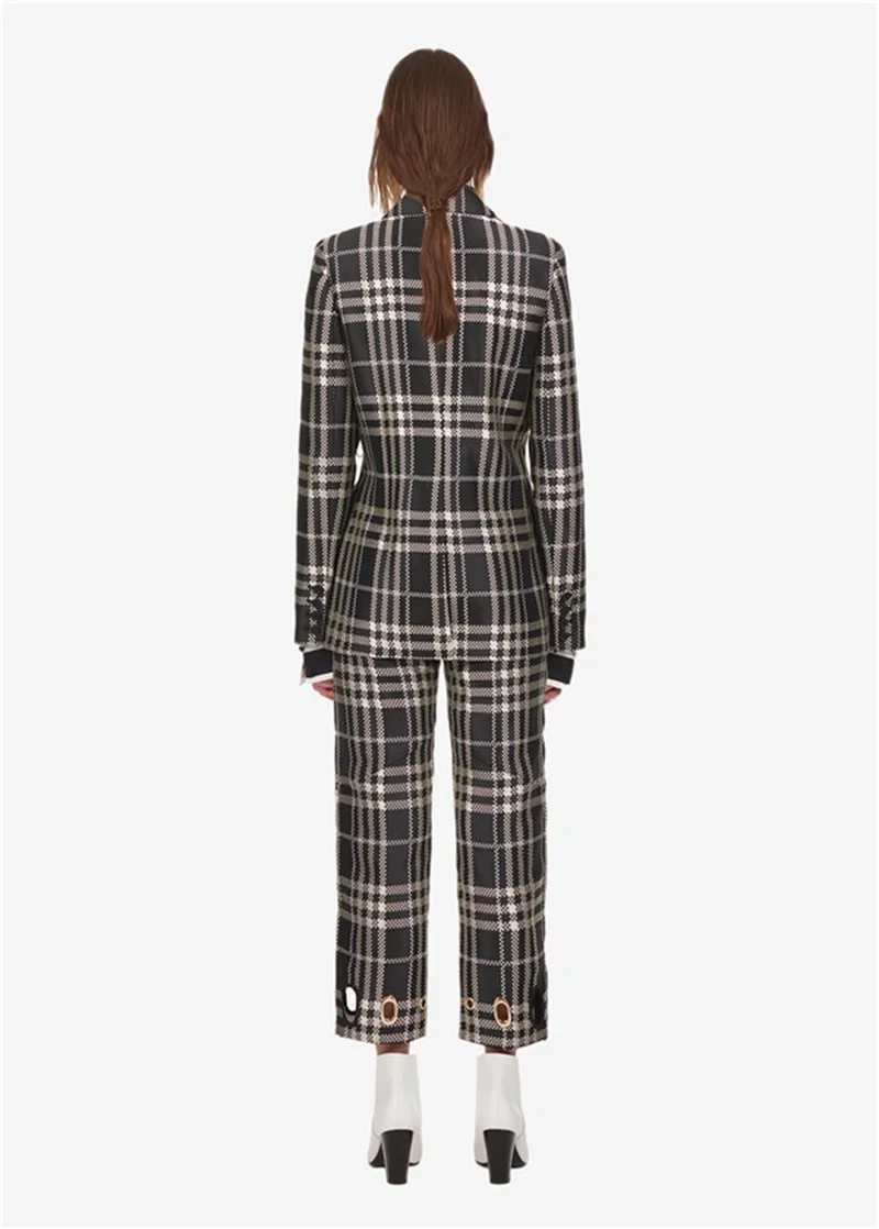 Qualité Bouton De Hiver Haute Manteau Slim Dame Blazer Nouvelle Ol Plaid Arrivée Automne Veste 2018 Seul Bureau CT4x1qa