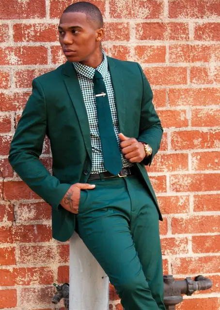 2017 Latest Coat Pant Designs Green Formal Mens Suit Slim Fit Colorful Party Prom Jacket Custom 