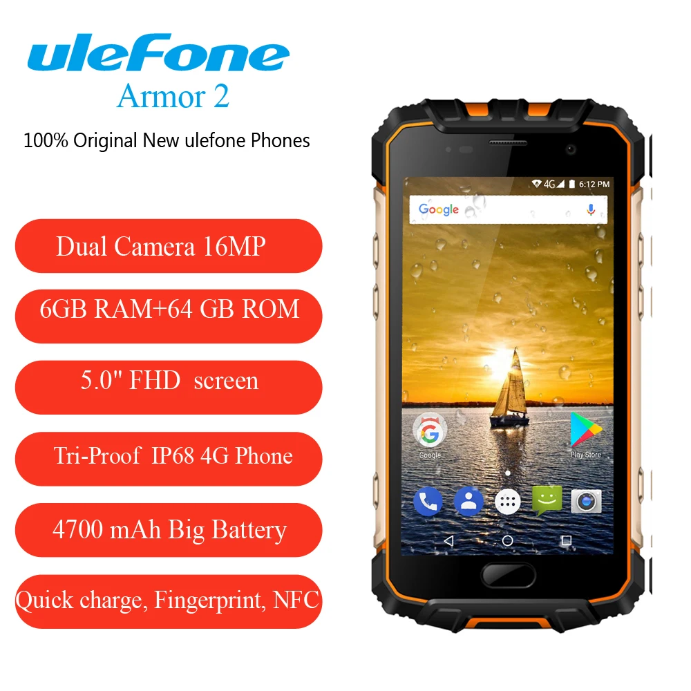 Ulefone Armor 2 смартфон с 5 дюймовым дисплеем восьмиядерным процессором Helio P25 ОЗУ 6 ГБ