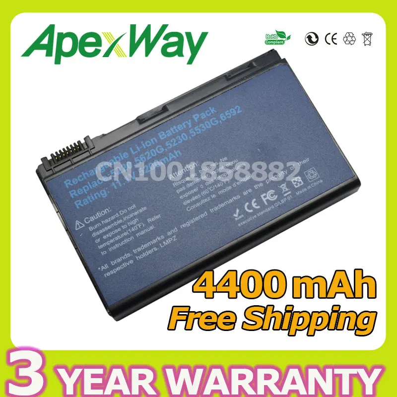 

Apexway 4400mAh laptop battery For Acer Extensa 5630 5630EZ 5630G 5630Z 5630ZG 5520g 5635 7220 7620 7620G 7620Z GRAPE32 GRAPE34
