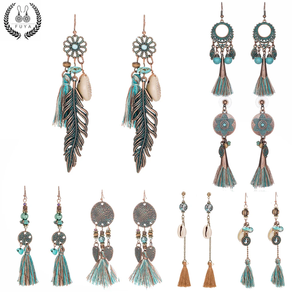 FUYA 2017 New statement jewelry tassel long earring for women wedding dangle drop earrings Ethnic vintage boho earring wholesale