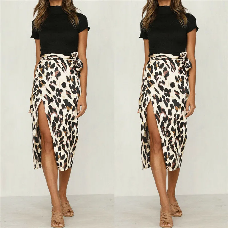 Newest Women Chiffon Leopard Print Maxi Skirt Ladies High Waisted Summer Long Skirts Fashion Leopard skirts womens