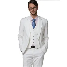 Новое поступление, костюм жениха высокого качества, костюм шафера, мужской свадебный костюм, смокинги, Белый лацкан, одна пуговица, платье для выпускного вечера(куртка+ жилет+ брюки