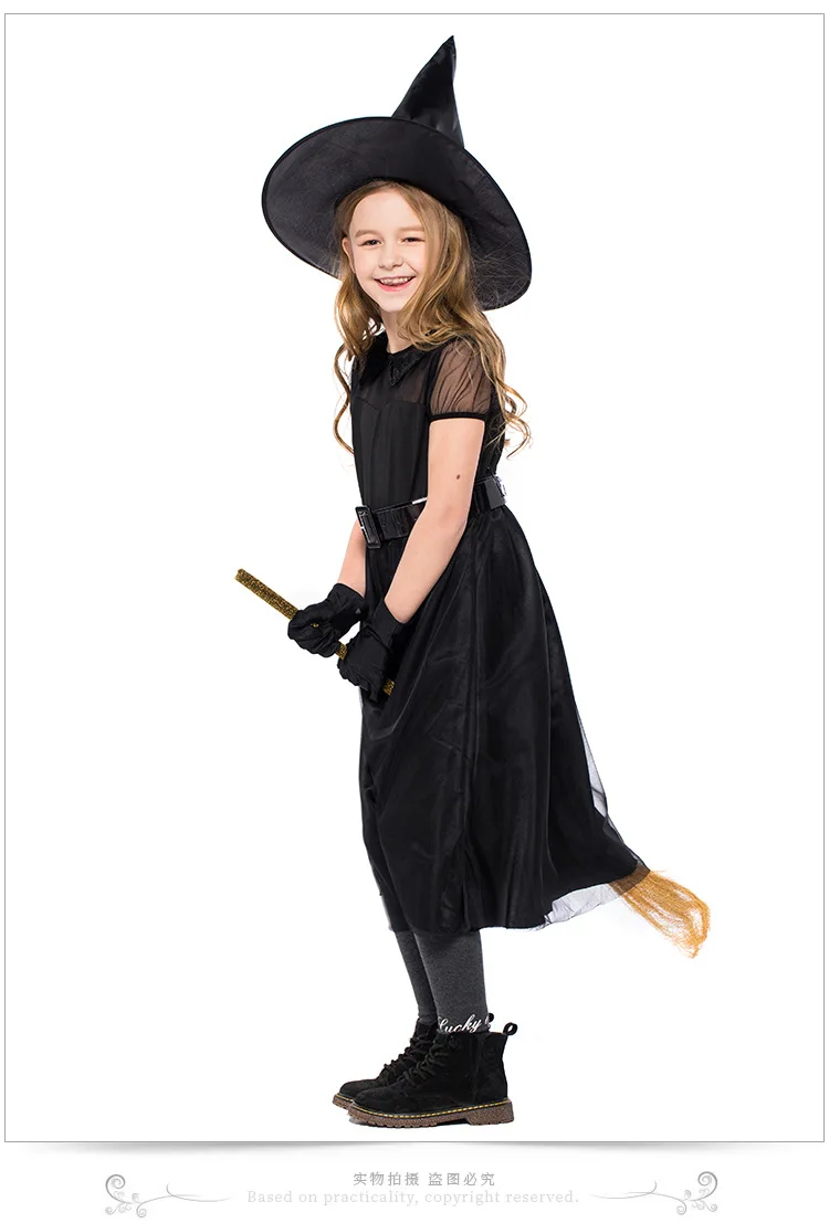 Хэллоуин Детская ведьма косплей костюм черный сетка маленькая ведьма платье Повседневная одежда родитель-ребенок маленькая ведьма одежда