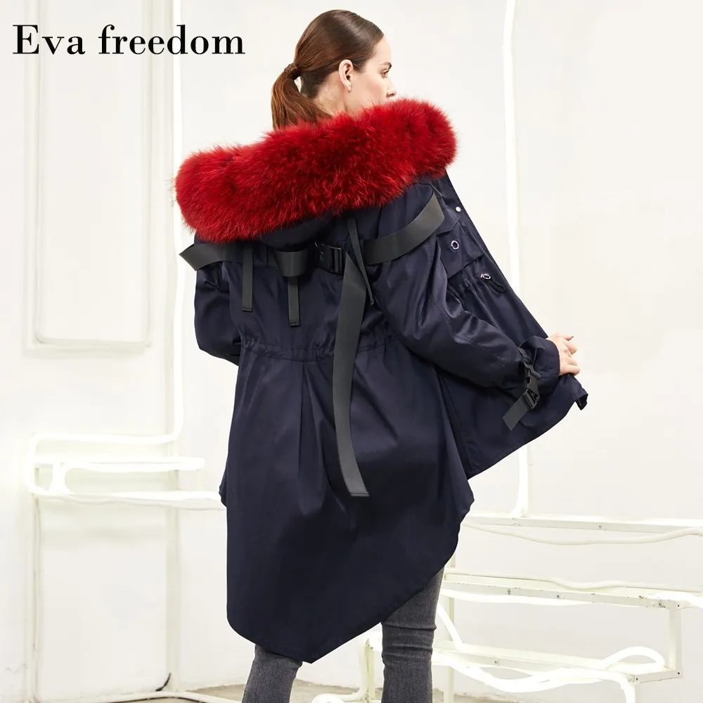 Eva Freedom Winter new arrival parker loose down coat female raccoon fur hooded down jackets women 1128