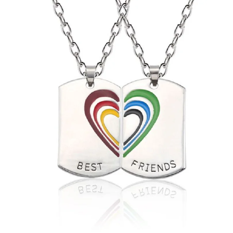 

2pcs Best Friends Forever Necklace BFF Friendship Couple Jewelry Enamel Rainbow Love Heart Necklace For Women Gifts Colar
