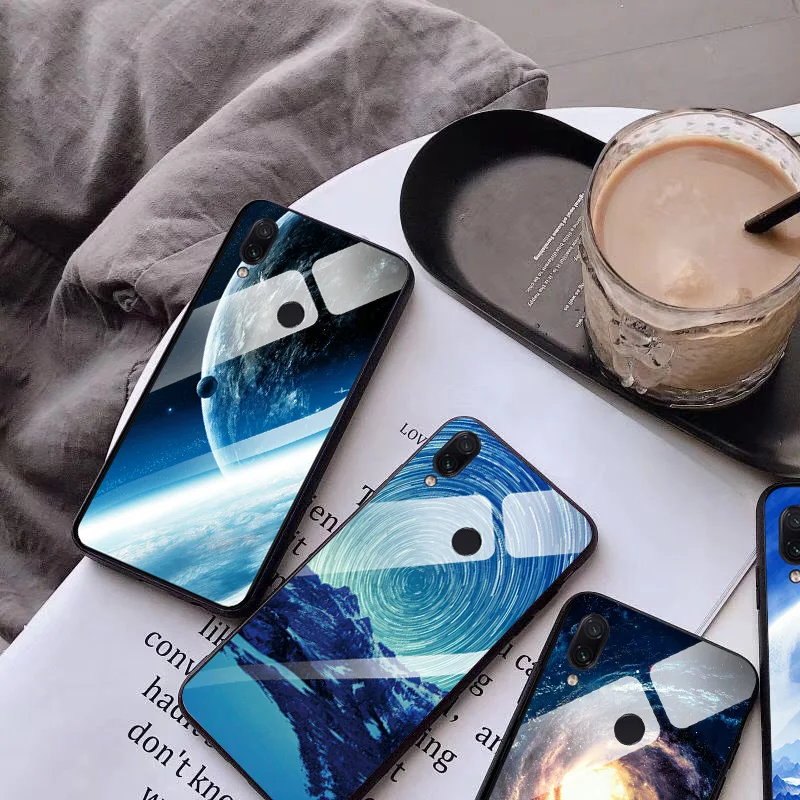 For Xiaomi Redmi 7 Glossy Tempered Glass Phone Case 7A A Cover Colorful Planet Bags Shell |