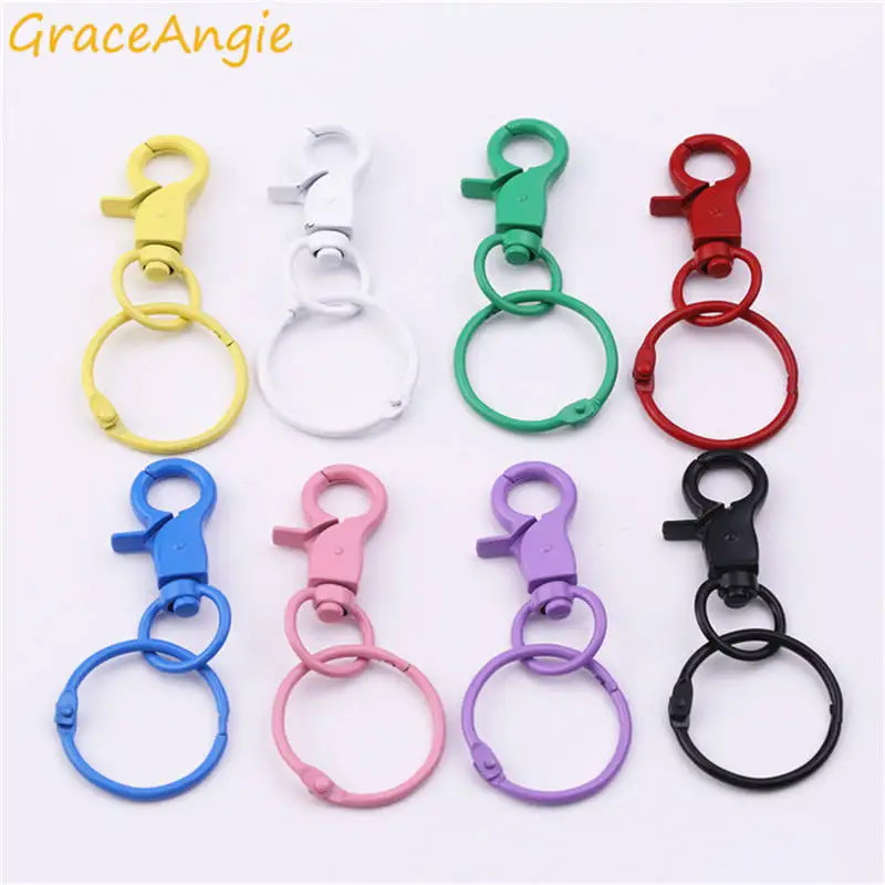 

GraceAngie 5pcs/lot Colorful Metal Paint Lobster Buckle Key Ring Round DIY For Women Bag Decor Men Fashion Jewelry Accessory