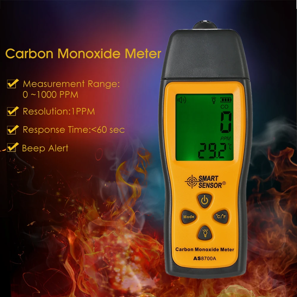 

Handheld Carbon Monoxide Meter High Precision CO Gas Analyzer Tester Monitor Detector LCD Display Sound + Light Alarm 0-1000ppm