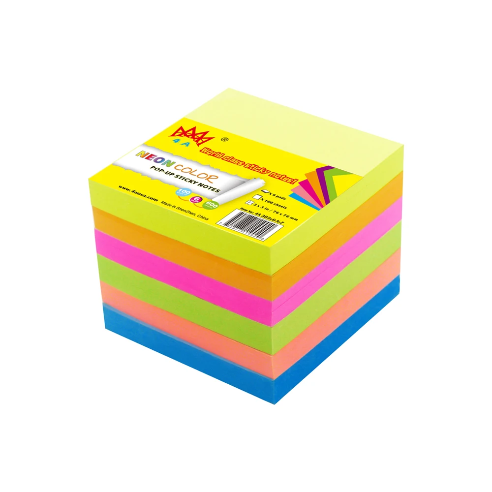 

6 Pads 4A 303x6-N-Z Sticky Pop-up Notes 3 x 3 Inches Neon Assorted Self-Stick Notes Stationery Planner Stickers Memo Pad Notepad