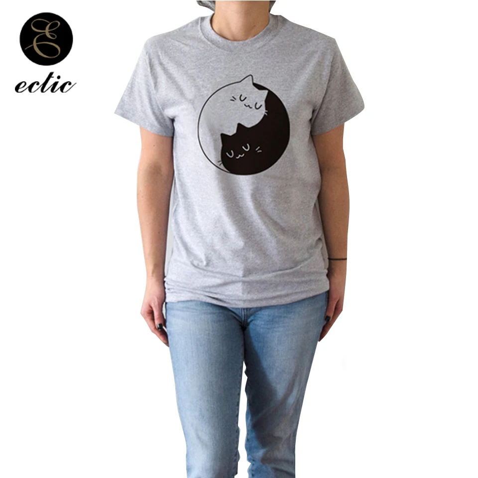 Yin Yang футболка с котом символ Camisa бланка Mujer 4xl повседневные женские футболки