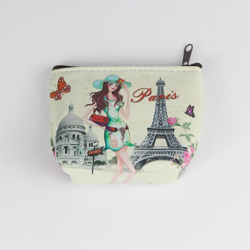 Hot Retro Paris Coin Purses Women Mini Wallets PVC Baby Girl Change Purse Children Zipper Pouch Card Coins Holders Clutch - Цвет: 1