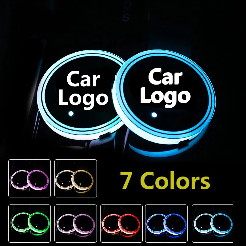 2X Car Logo Light LED Cup Drink Holder Anti Slip Mat Coaster Stickers For Peugeot 307 206 407 3008 2008 207 208 508 Accessories