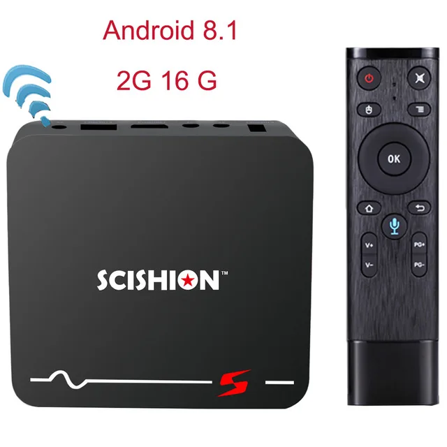

SCISHION Model S Smart TV Box Android 8.1 Voice Remote RK3229 TV Box 2GB+16GB 2.4G WiFi 100Mbps Support 4K H.265 Media Player