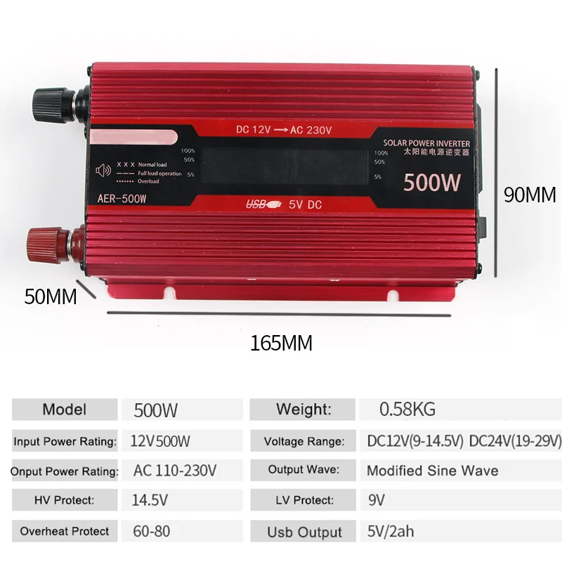 Автомобильный инвертор 12 В 220 В 500 Вт Солнечный USB светодиодный дисплей зарядное устройство 12 до 220 комплект адаптер конвертер трансформатор инвертор 12 220 500 Вт