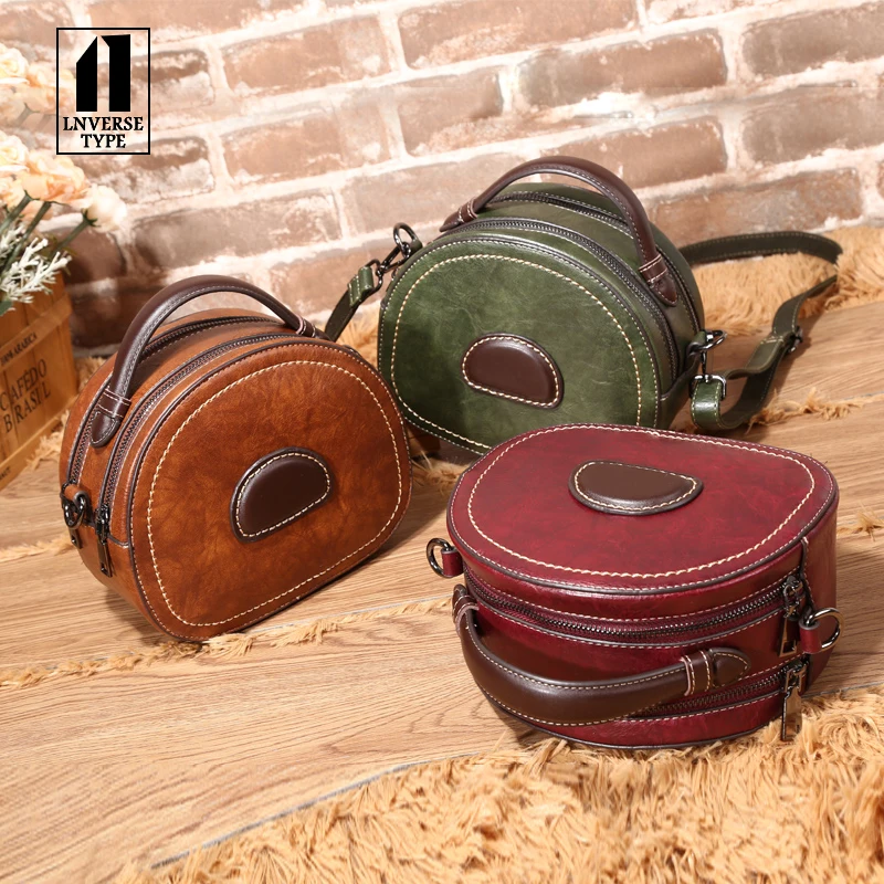 bag female PU Cow leather shoulder messenger bag Ladies bag PU retro round bag for women 2019 Contrast portable small handbags