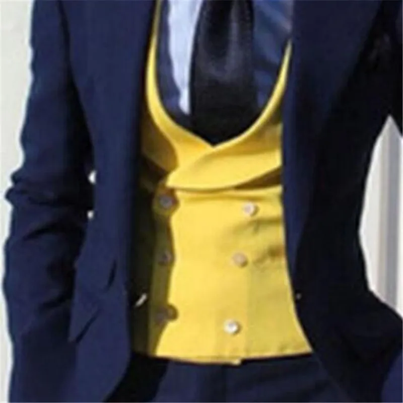 

2022 New Arrival Custom Made Yellow Double Breasted Men Vest British Style Waistcoat Tailored High Quality Slim Fit Only 1 Vest