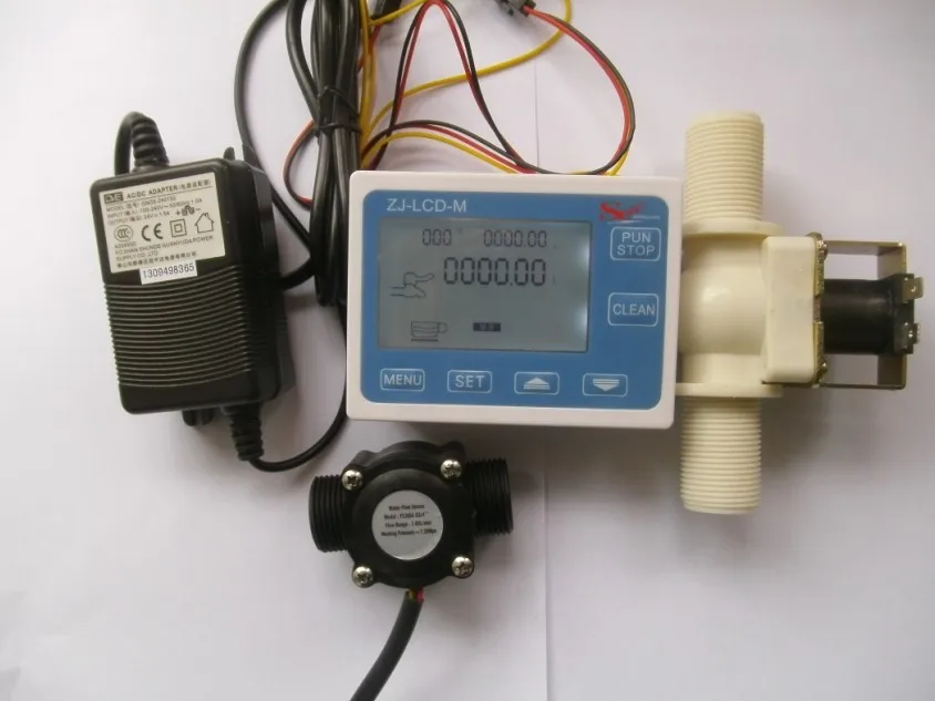 NEW 3/4" Water Flow Control LCD Meter + Flow Sensor Solenoid valve