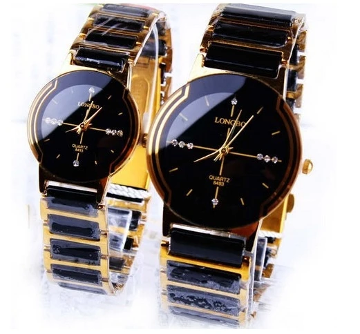 

Fashion Longbo Top Brand Rhinestone Exquisite Gift Quality Gold Ceramic Woman Men Lovers' Dress Watch Commercial Quartz Clock