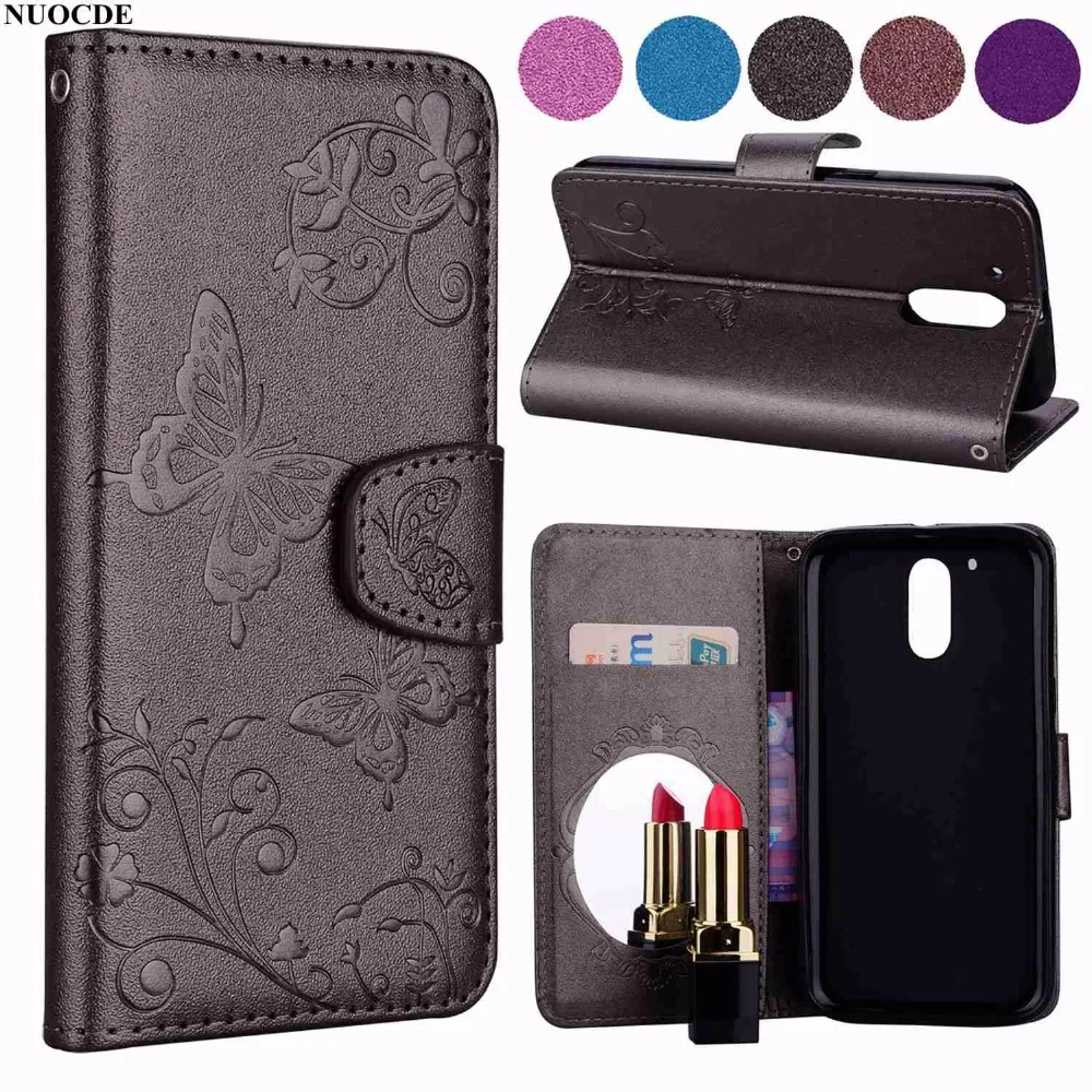 

NUOCDE Emboss Butterfly Flip Leather Case For Motorola Moto G4 / G4 Plus 5.5" Business Style Mirror Wallet Stand Phone Bag Cover