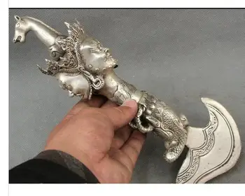 

wan copper silver factory outlets 11" Tibet Silver Mahakala Buddha Hayagriva Statue Phurpa Talismans Dragon Dagge