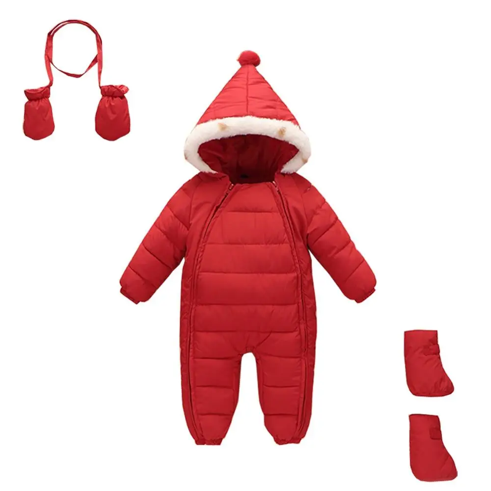 MudKingdom/детский зимний комбинезон из 3 предметов; зимний комбинезон; теплая одежда на молнии с перчатками - Цвет: Red