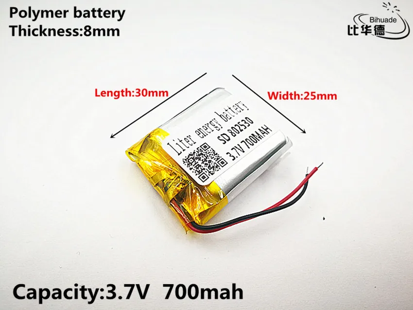 Литровая энергетическая батарея хорошего качества 3,7 в, 700 мАч, 802530 полимерная литий-ионная/литий-ионная батарея для игрушек, банка питания, gps, mp3, mp4