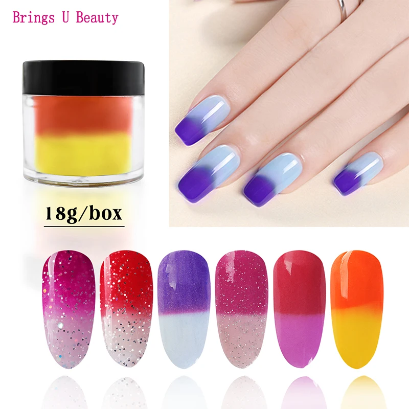 

18g New Arrival Fantastic Glitter Temperature Change Dip Powder Showing Magical Colors Effect Without Lamp Cure Easy Natural Dry