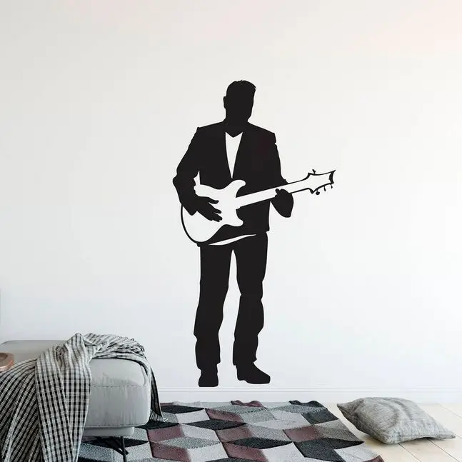 

Виниловая наклейка на стену для электрогитары, певица, человек с гитарой, наклейка на стену для дома, музыкального клуба, декоративная гитара Singer, настенный постер AY1638