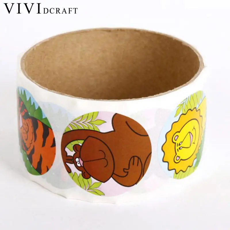 Vividcraft 100 Pcs/roll Kawaii Cartoon Smile Animals Label Sticker Hand Made Stickers Adhesive Printer Paper Custom Stickers