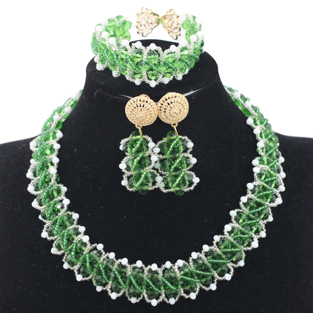 

Green and White Chunky Statement Necklace Set African Party Events Girl Lady Jewelry Set Birthday Gift QW1211