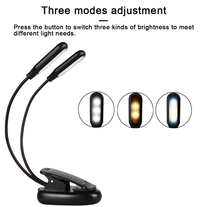 

2 Heads 10 LED Table Lamp LED Bulbs Light Flexible Arms Clip On Bed Table Desk Lamp Book Reading Lamp Battery Operated