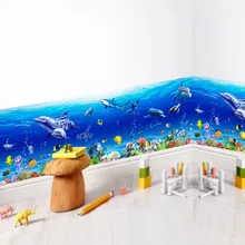 Underwater World Baseboard Wall Stickers For Kids Room Fish Shark Dolphin Mural Decals Kindergarten Kitchen Nursery Decorations