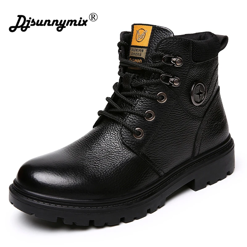 

DJSUNNYMIX Men Shoes Autumn Winter Motorcycle Men Boots High-Cut Lace-up Warm Men Casual Shoes Fashion black brown