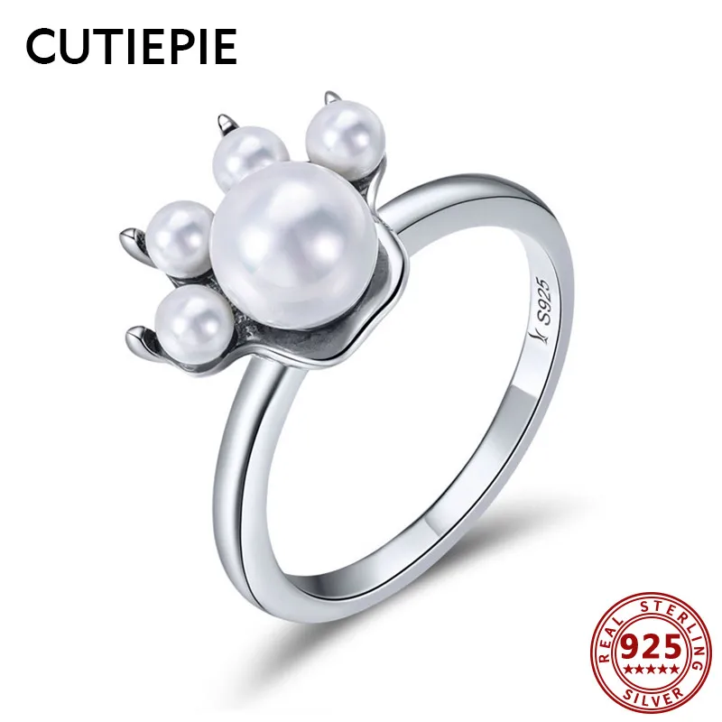 

CUTIEPIE Luxury 100% Real 925 Sterling Silver Animal Footprints Rings for Women Clear Finger Rings Wedding Party Jewelry Gifts