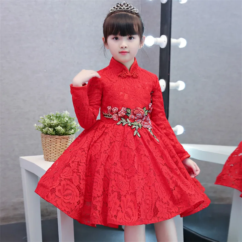 Autumn Winter Chinese Traditional Girls Kids Red Princess Cheongsam Dress Embroidery Flowers Qipao Birthday Wedding Party Dress Autumn Winter Chinese Traditional Girls Kids Red Princess Cheongsam Dress Embroidery Flowers Qipao Birthday Wedding Party Dress