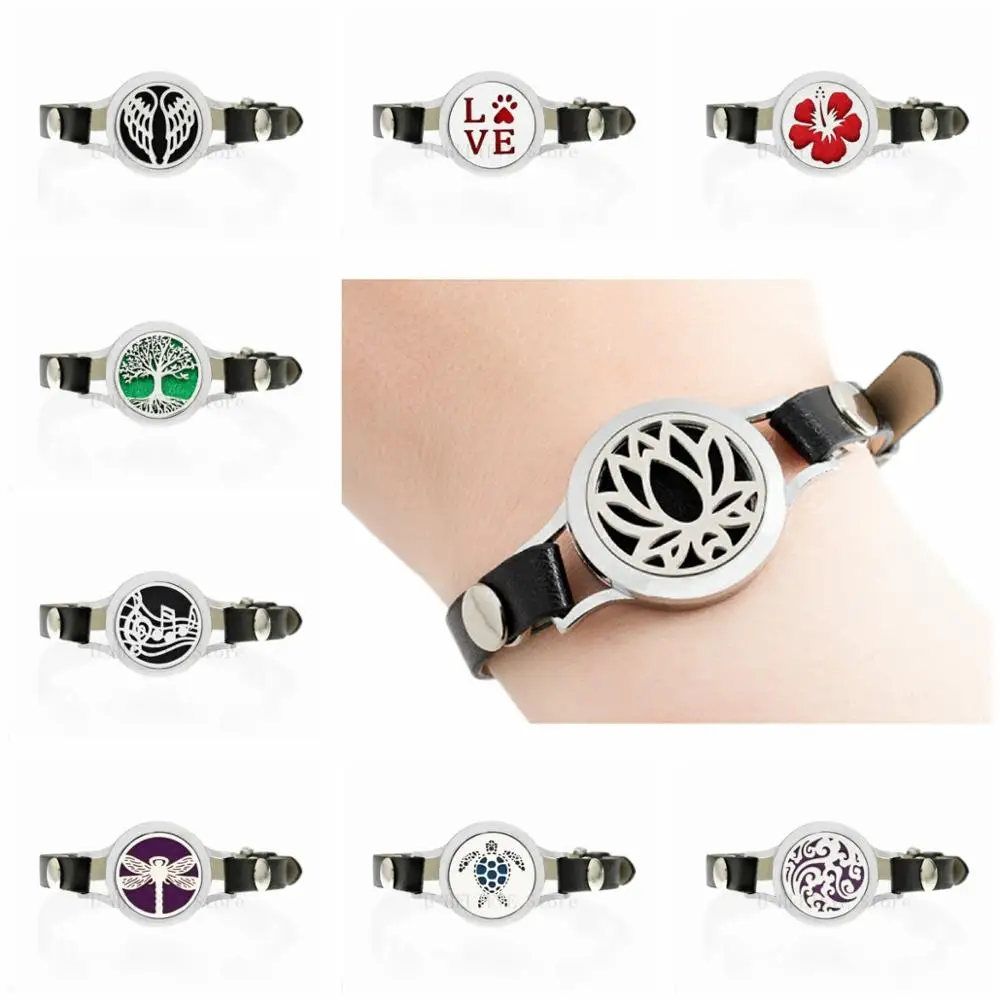 

Lotus Flower Dragonfly 25mm Twist Wrap Diffuser Bracelet Essential Oil Aromatherapy PU Leather Bracelet Women Jewelry 10pcs Pads
