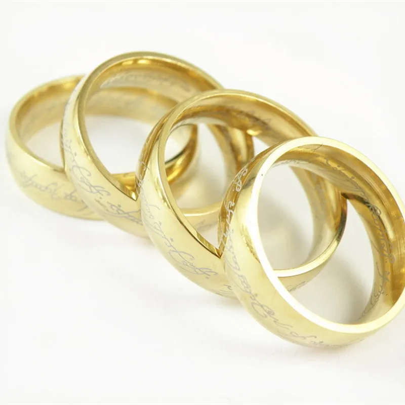 Кольца с буквами Хоббита, черные кольца из нержавеющей стали, кольца из титана, 6 мм, мужские кольца для влюбленных на свадьбу, подарки 8RD09