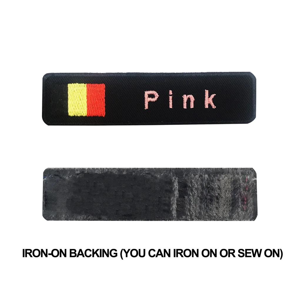 Пользовательские флаг Бельгия имя патчи персонализированные железные на крючок подложки - Цвет: pink iron on