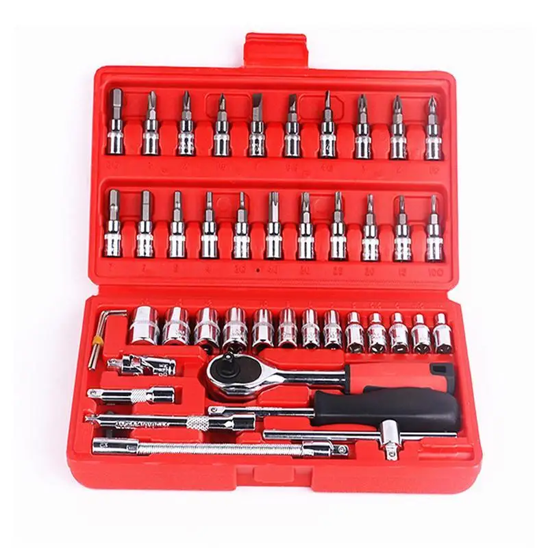

46Pcs 1/4-Inch Socket Ratchet Wrench Combination Tools Kit for Auto Repairing