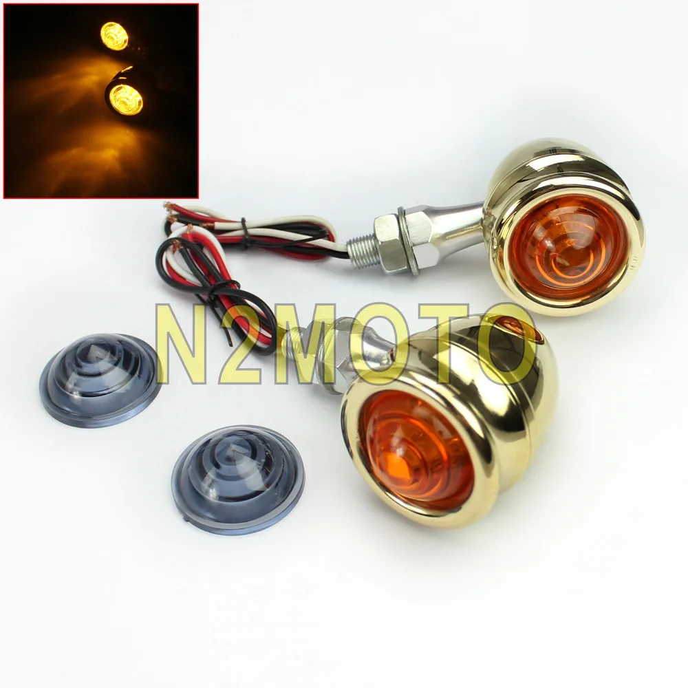Brass Pair Motorcycle LED Amber Smoke Turn Signal Light for Cafe Racer