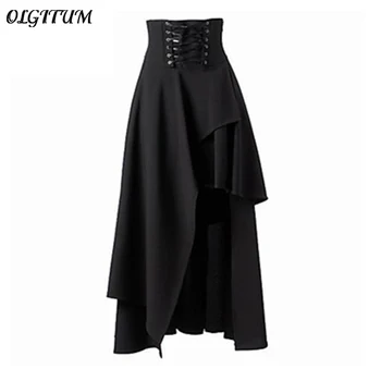 

Steampunk Skirts Womens Black Skirts Basic Vintage Long High Waist Joint Ruffles Femme