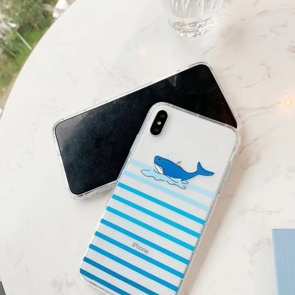HUANQING Cartoon cute whale cell phone case For iPhone 6 6S 7 7Plus 8 8Plus XR XS Max   8