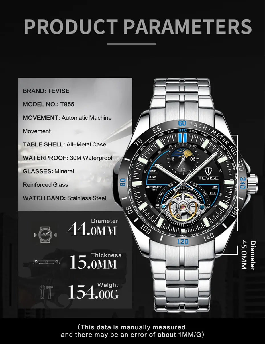 Лидирующий бренд Роскошные TEVISE светящиеся часы мужские из нержавеющей стали ремешок Спортивные Водонепроницаемые наручные часы для бизнеса