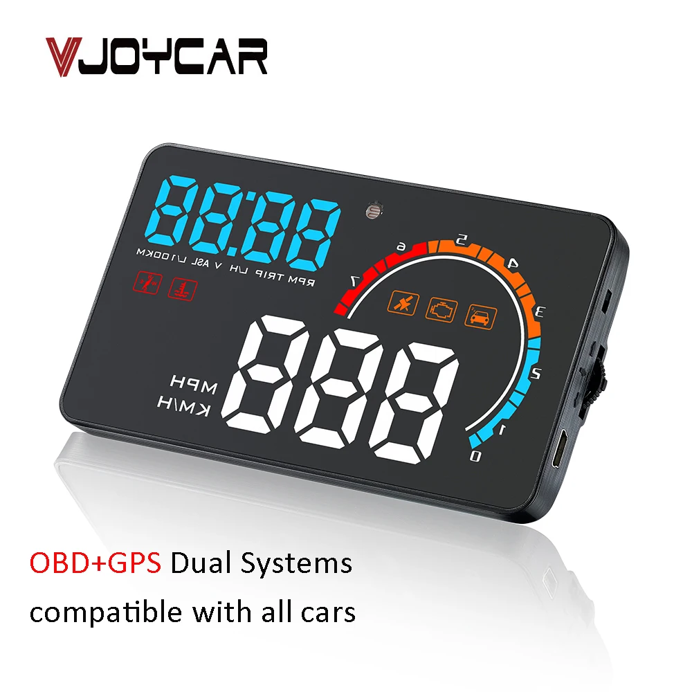 VJOYCAR 2019 Новый D2500 2 в 1 HD HUD OBD2 бортовой компьютер светодиодный gps автомобили Спидометр лобовое стекло проектор износ автомобиля сигнализации