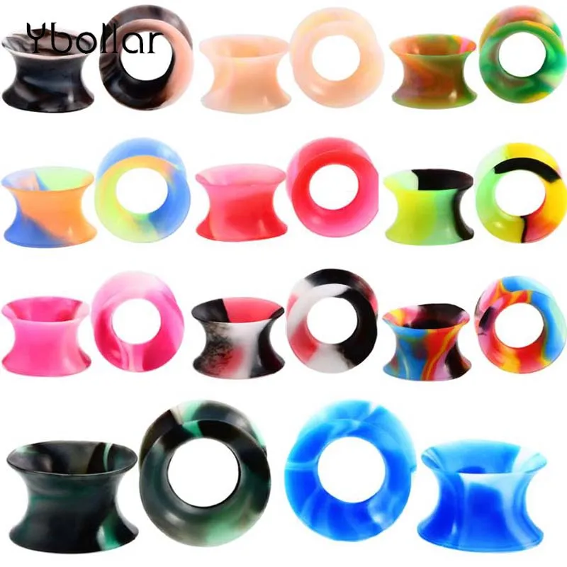 

11 Pairs/lot Assorted Silicone Flexible Thin Double Flared Ear Plugs Flesh Tunnel Ear Gauge Expander Earlets Earrings Piercing